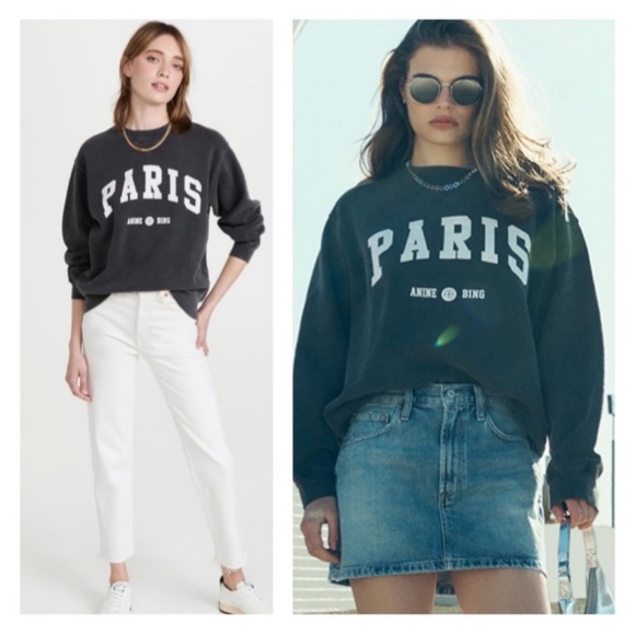 Anine Bing Tops - ANINE BING Ramona Paris Black Sweatshirt Pullover SZ M